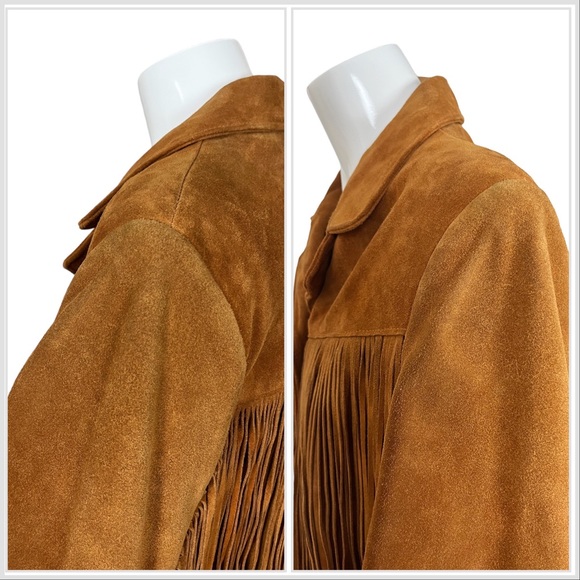 Lariat Tobacco Genuine Suede Leather Fringe Snap Button Western Jacket Size 14 - Picture 8 of 16